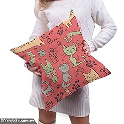 Ambesonne Cat Fabric by The Yard, Pattern with Hand