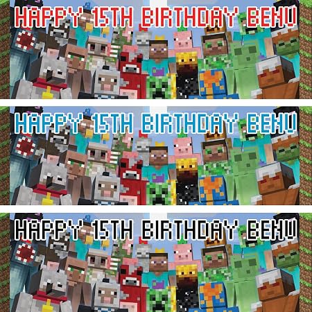 2x Personalised Birthday Banner Children Kids Photo Minecraft
