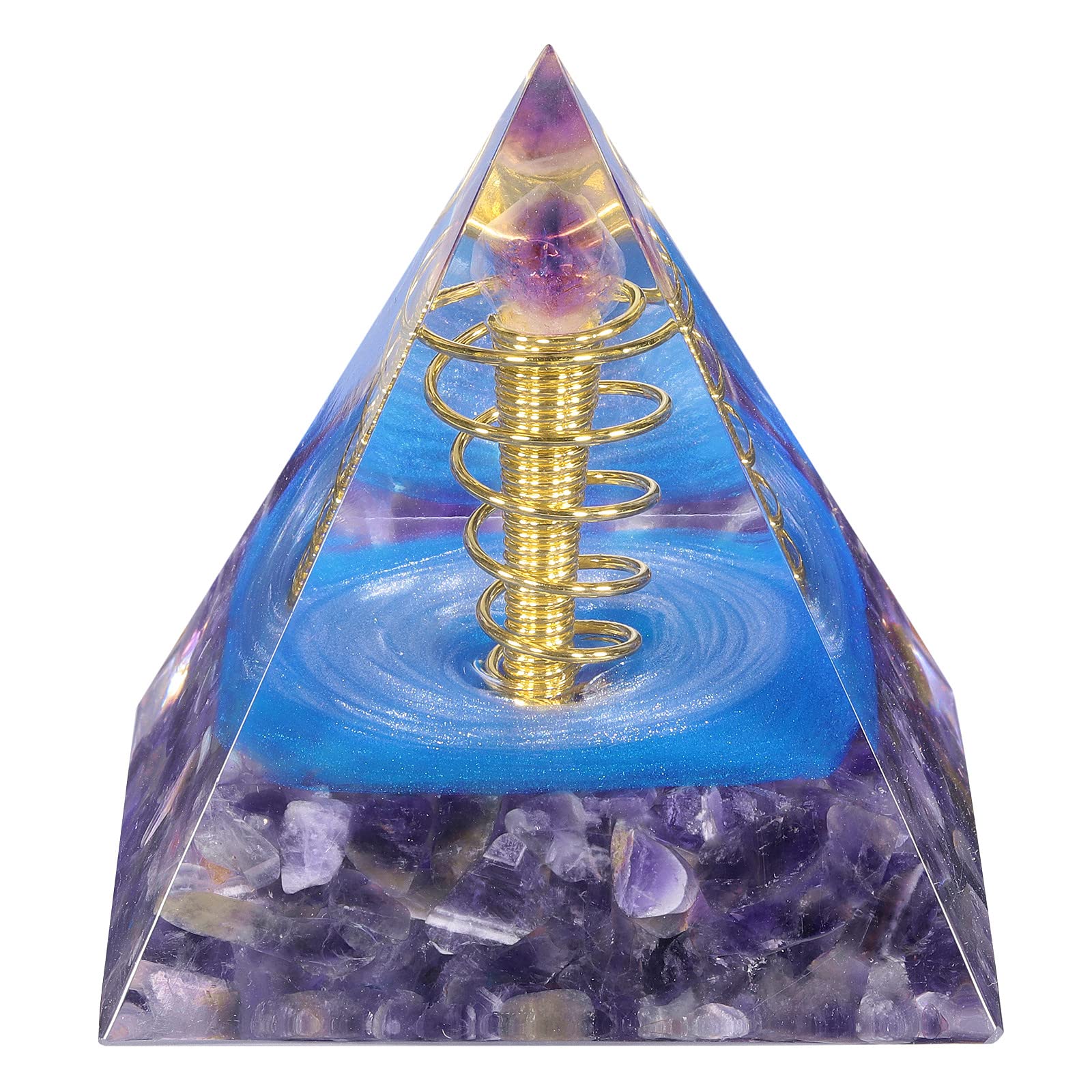 Nupuyai Spiral Energy Amethyst Crystal Pyramid Ornament, Amethyst Chakra Healing Chip Stone Quartz Point Pyramid Home Decor