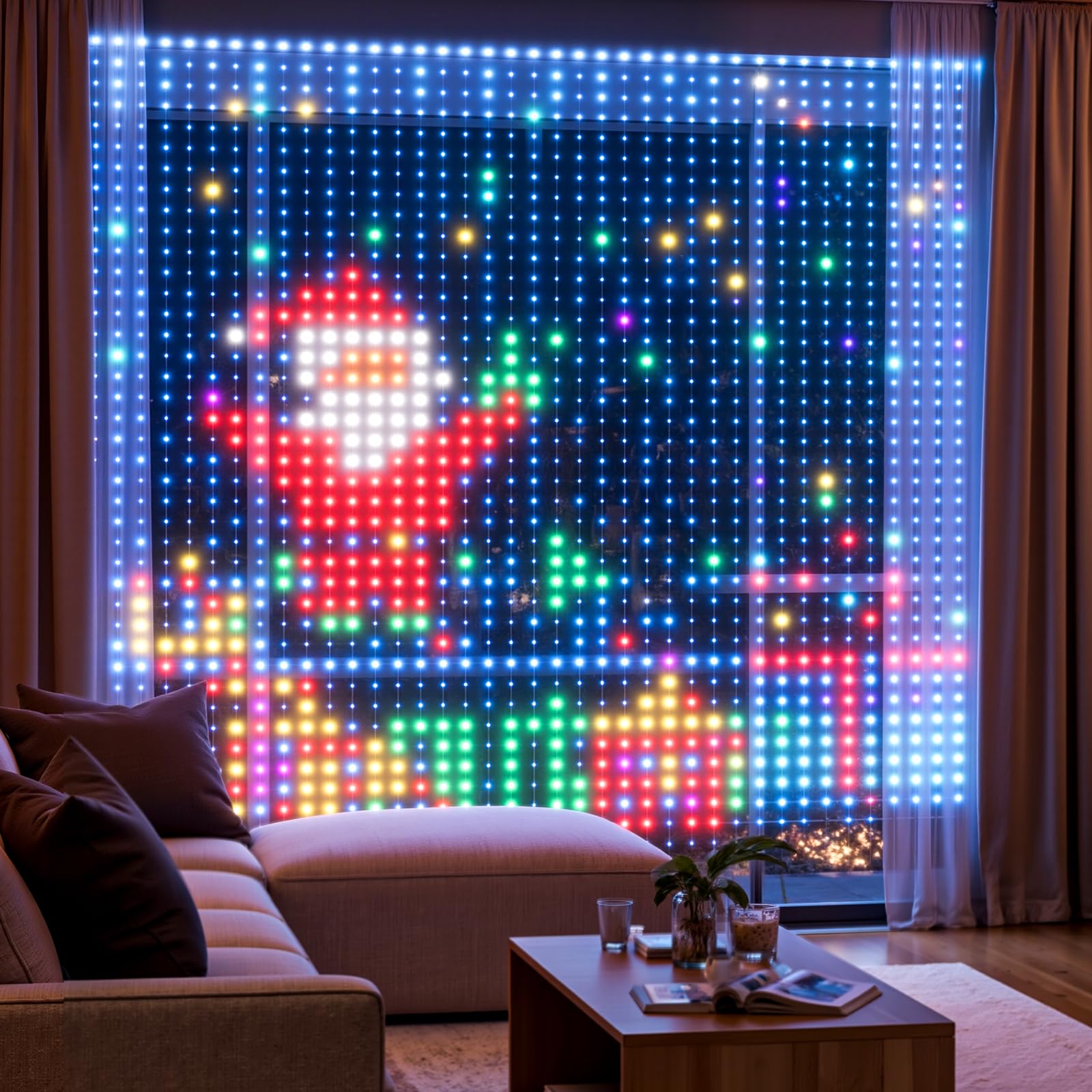 Photo 1 of Smart Curtain Lights, 900 LEDs App Controlled DIY Fairy Lights Pattern and Text Programmable, Music Sync with Remote, Waterproof, for Indoor Valentine's Day Christmas Decoration, RGB Color Changing