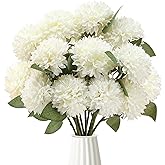 Sggvecsy 12Pcs Artificial Chrysanthemums Flowers Ball Silk Fall Chrysanthemums Fake Mums for Indoor Outdoors Garden Home Wedding Bouquet Spring Summer Decor(White)