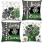 DIYDEC 4PCS St Patricks Day Pillow Covers 18x18 Inches Shamrock Hat Lucky St Patricks Pillow Cases for Home Bed Holiday Decoration Clover Charm Spring Pillow Cases for Sofa Couch Cushion