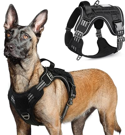 rabbitgoo Large Dog Harness No Pull Molle Panel Reflective Vest