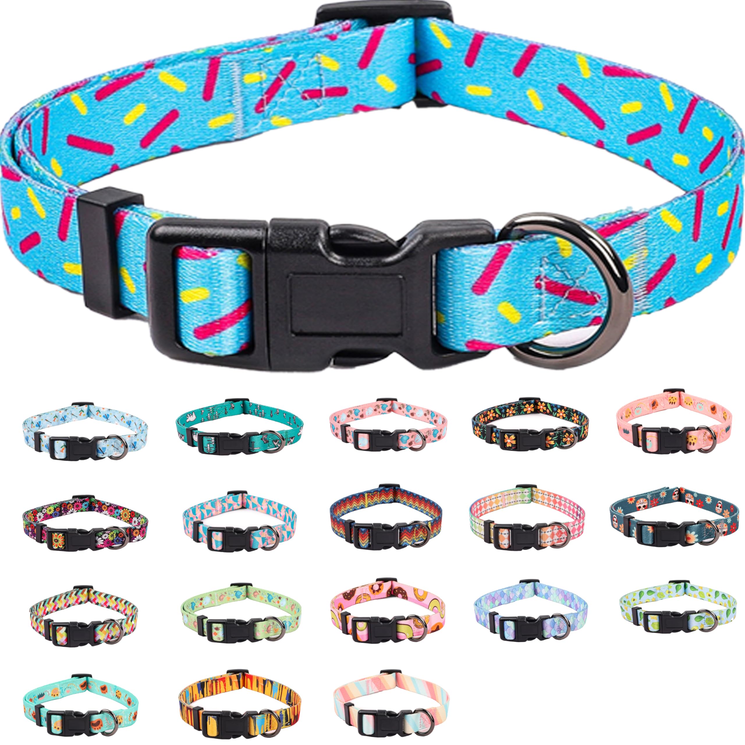 COSYHOMELONDON Dog Collar with Bohemia Floral Tribal Geometric Patterns - Soft Ethnic Style Collar Adjustable for Small Medium dogs(Geometric D, m)