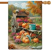 Jauageon Fall Farm Pumpkin Harvest Garden Flag Autumn Garden Flag Vertical Double Sided Rustic Farmland Burlap Yard Lawn Outdoor Decor 28x40"