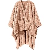 Wearable Blanket Sherpa Fleece Shawl Blanket with Pockets Blanket Poncho Cape for Adults, Cozy Shawl TV Throw Blankets