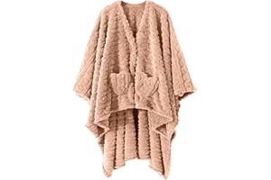 MOWKIM Wearable Blanket Sherpa Fleece Shawl Blanket with Pockets Blanket Poncho Cape for Adults, Cozy Shawl TV Throw Blankets