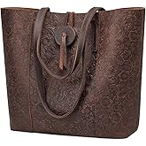 S-ZONE Vintage Genuine Leather Tote Bag for Women Large Shoulder Purse Handbag