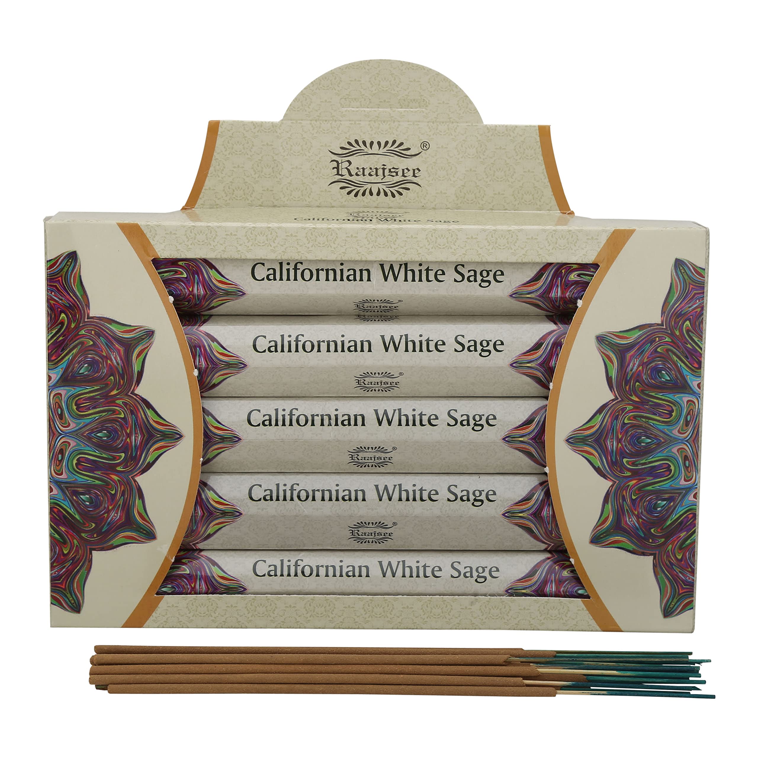 Raajsee Incense Sticks 15 Sticks x 5 Pack -100% Pure Organic Natural White Sage for Smudging- Hand Rolled Free from Chemicals -Perfect for Church Aromatherapy
