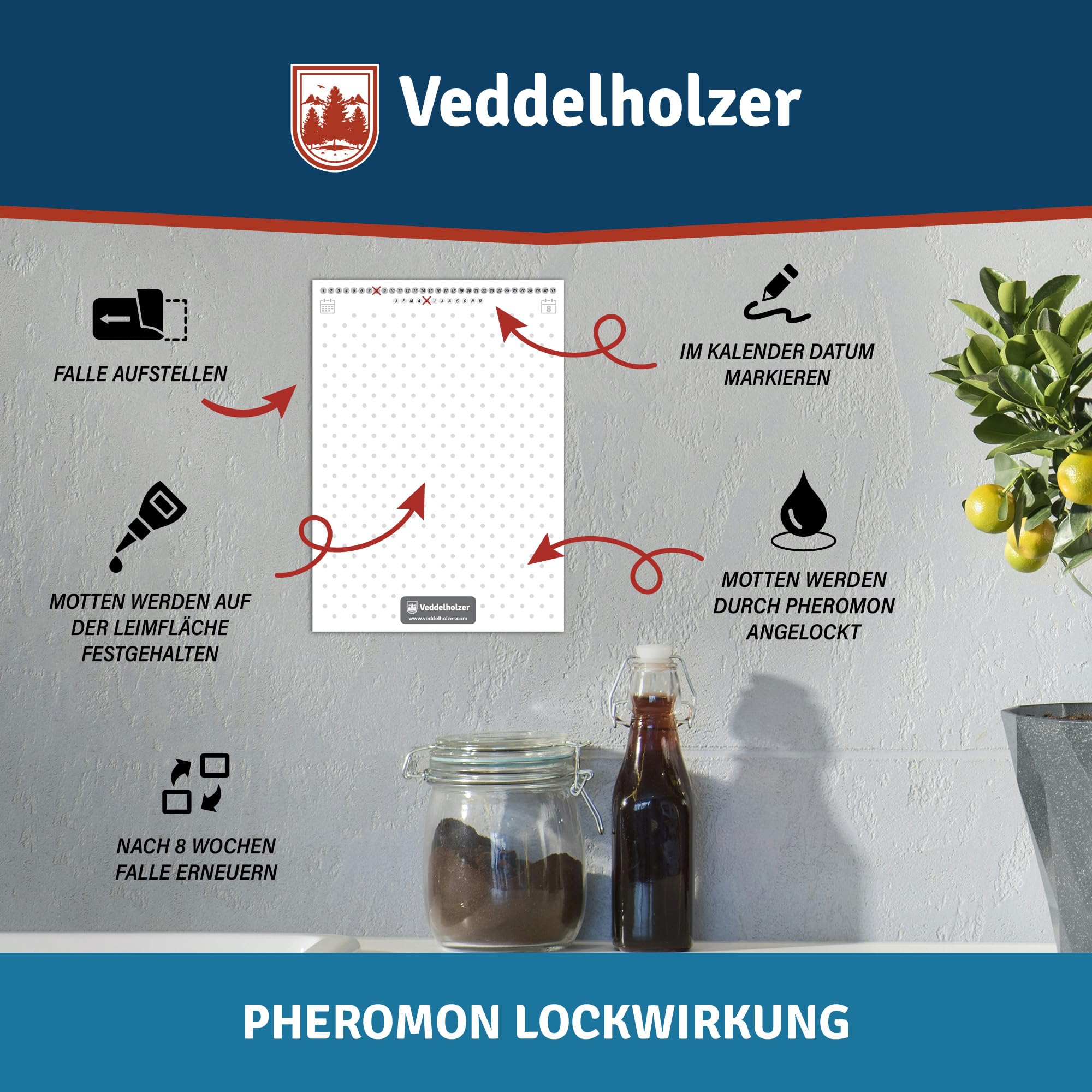Veddelholzer 10 Stück Lebensmittelmotten-Falle mit Pheromon Lockwirkung Effektiv Lebensmittelmotten bekämpfen Monitoring von Motten dank Hochleistungs- Leimfalle Langzeitschutz 10 x 8 Wochen 4