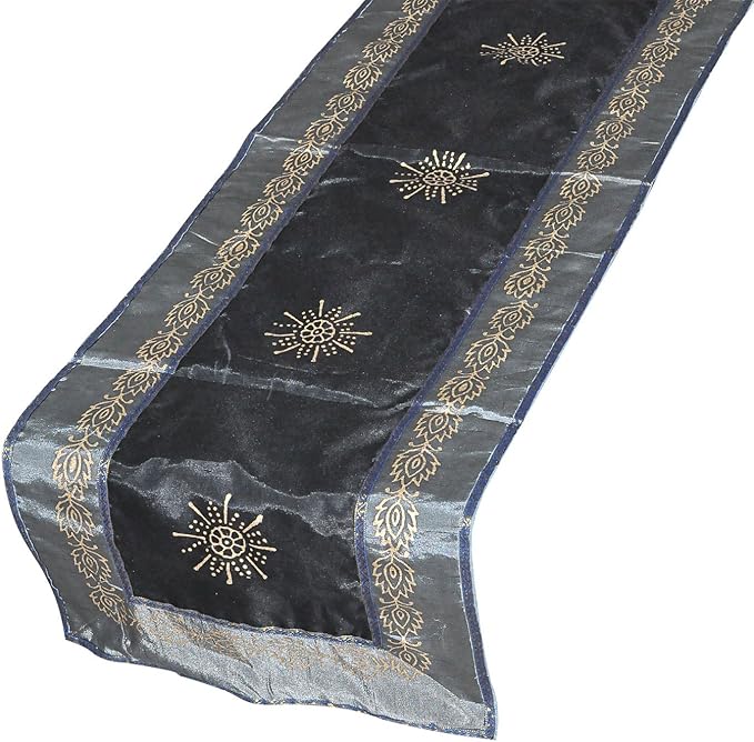 Black Gray Table Runner Silk India Accessory Home & Kitchen