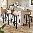 VASAGLE Set of 4 Bar Stools, Bar Height Stools, 29.1 Inches Tall Barstools with Back, Counter Bar Chairs for Kitchen Island, Steel Frame, Industrial Style, Easy Assembly, Rustic Brown and Ink Black