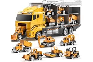 TEMI Toddler Toys for 3 4 5 6 Years Old Boys, Die-cast Construction Toys Car Carrier Vehicle Toy Set w/Play Mat, Kids Toys Truck Alloy Metal Car Toys Set for Age 3-9 Toddlers Kids Boys & Girls