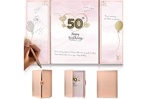 DOUBLESHOOT 50th Birthday Guest Book Rose Gold Party Decorations for Women 12"x18" - 50 Years Guest Book Sign in Poster Card - Fifty Party Keepsake, Gift, Signature Board - Pen Not Included