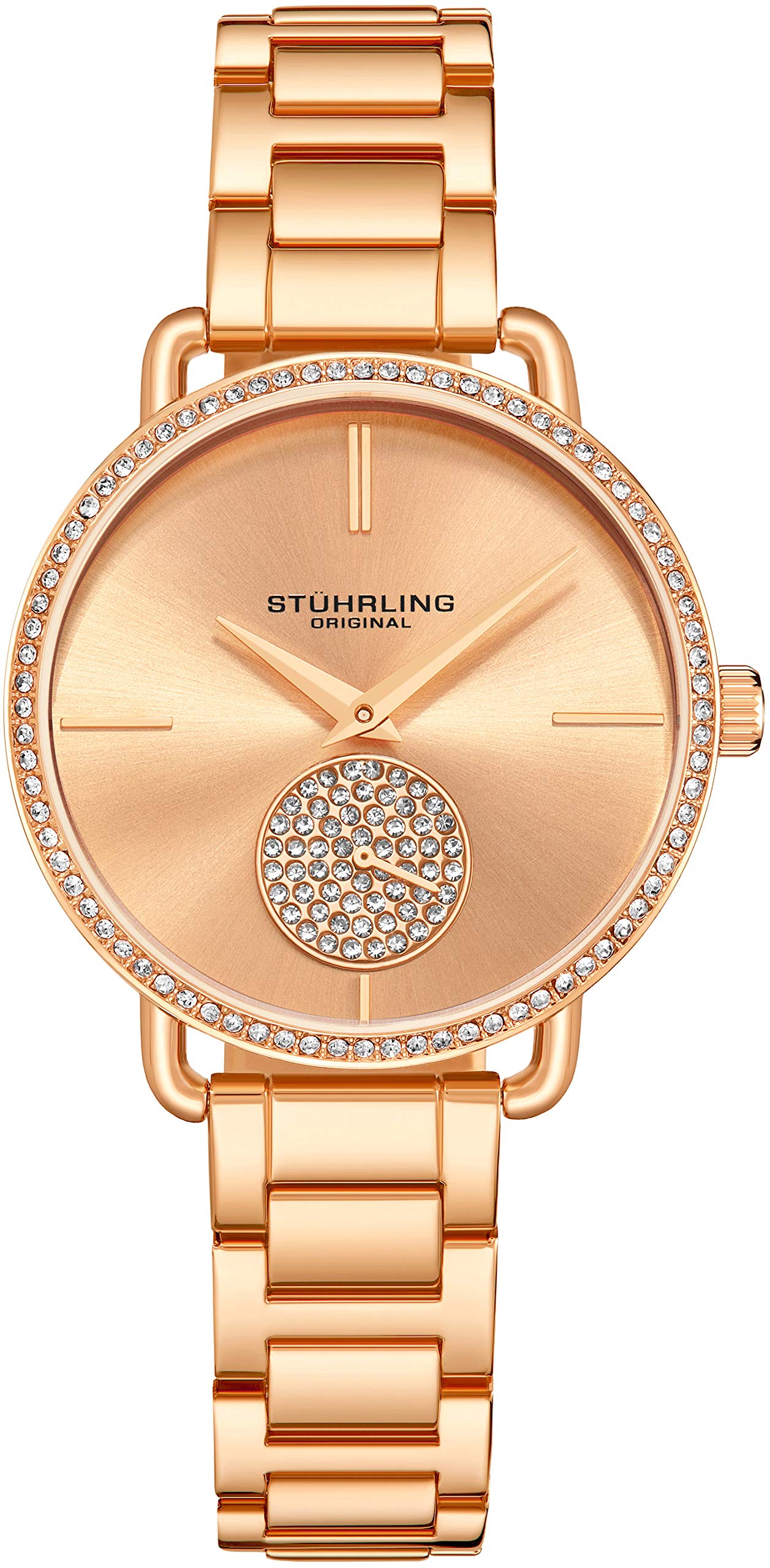 Stuhrling Original Womens Watch Krystal Diamond Analog Watch Dial and Bezel, Stainless Steel Bracelet 3909 Watches for Women Collection (Rose Gold)