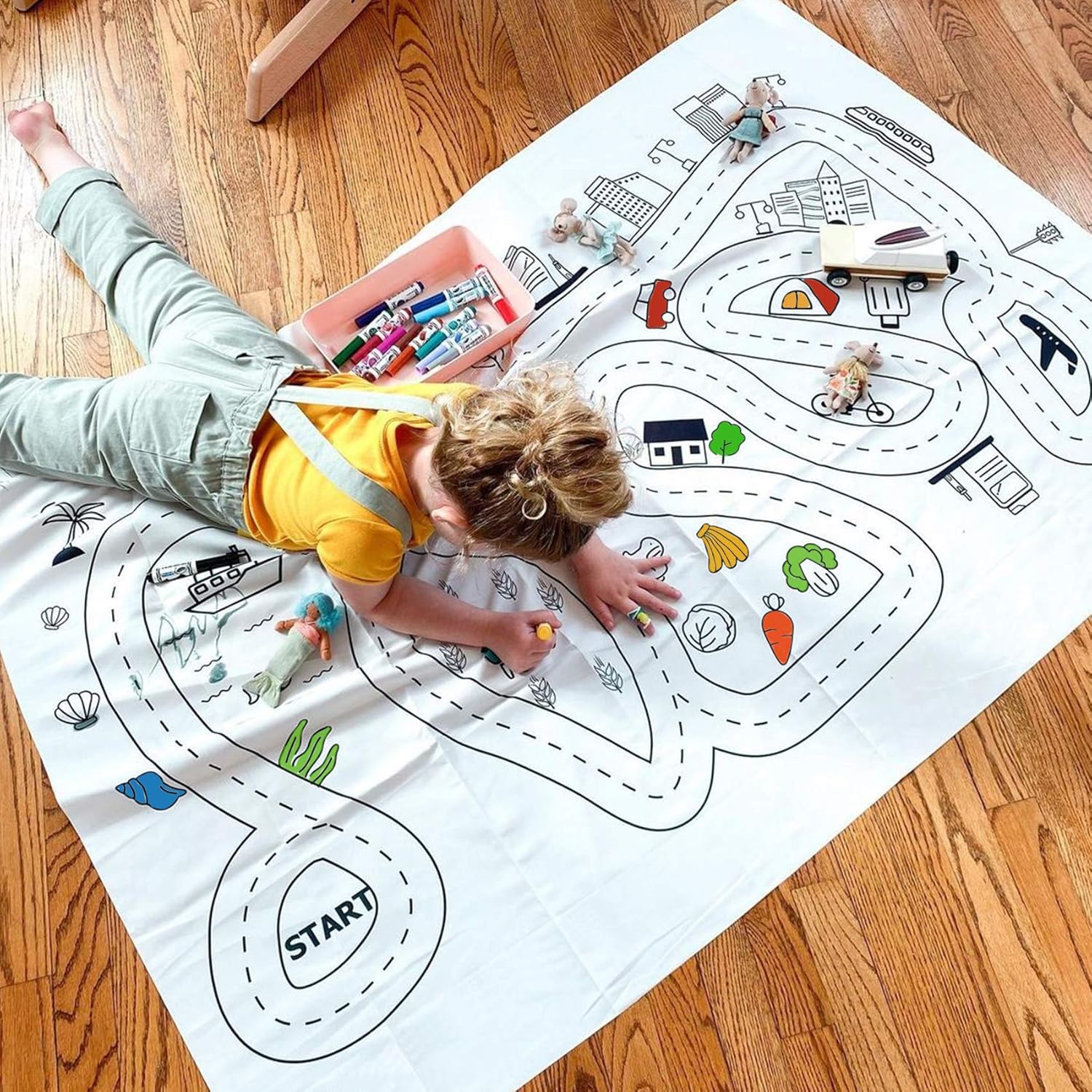little dove Coloring Mat, Coloring Wall Hanging as Room Decor, Kids Village Cloth, Nursery Wall Decor, Race Track Mat in Kids Playroom,Beige Large Tapestry, 5939 Inches