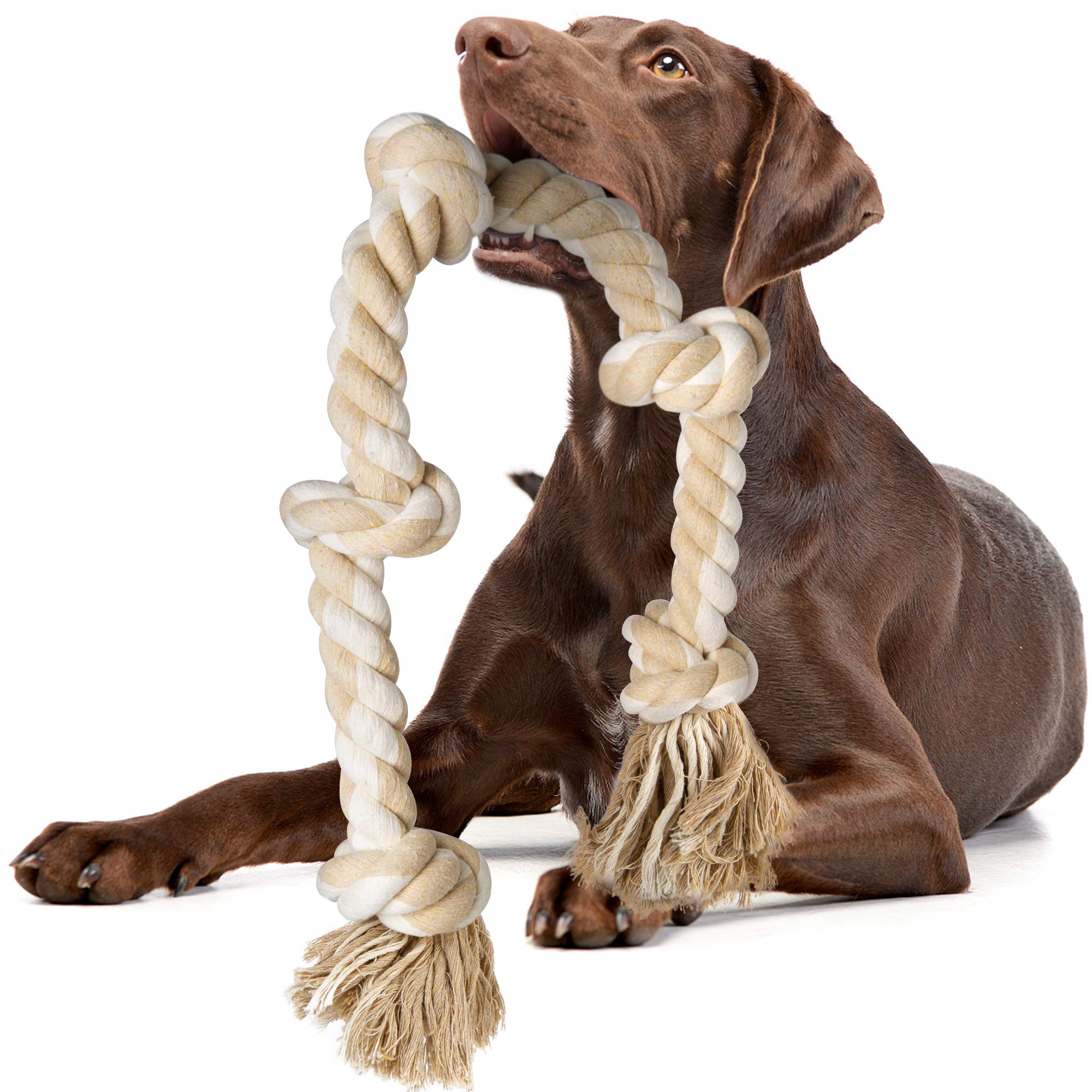 Photo 1 of Fida Dog Rope Toys for Large/Medium Aggressive Chewers, Tough Rope Chew Toy, 3 Feet 5 Knots Indestructible Natural Cotton, Tug of War Dog Pull Rope Teeth Cleaning