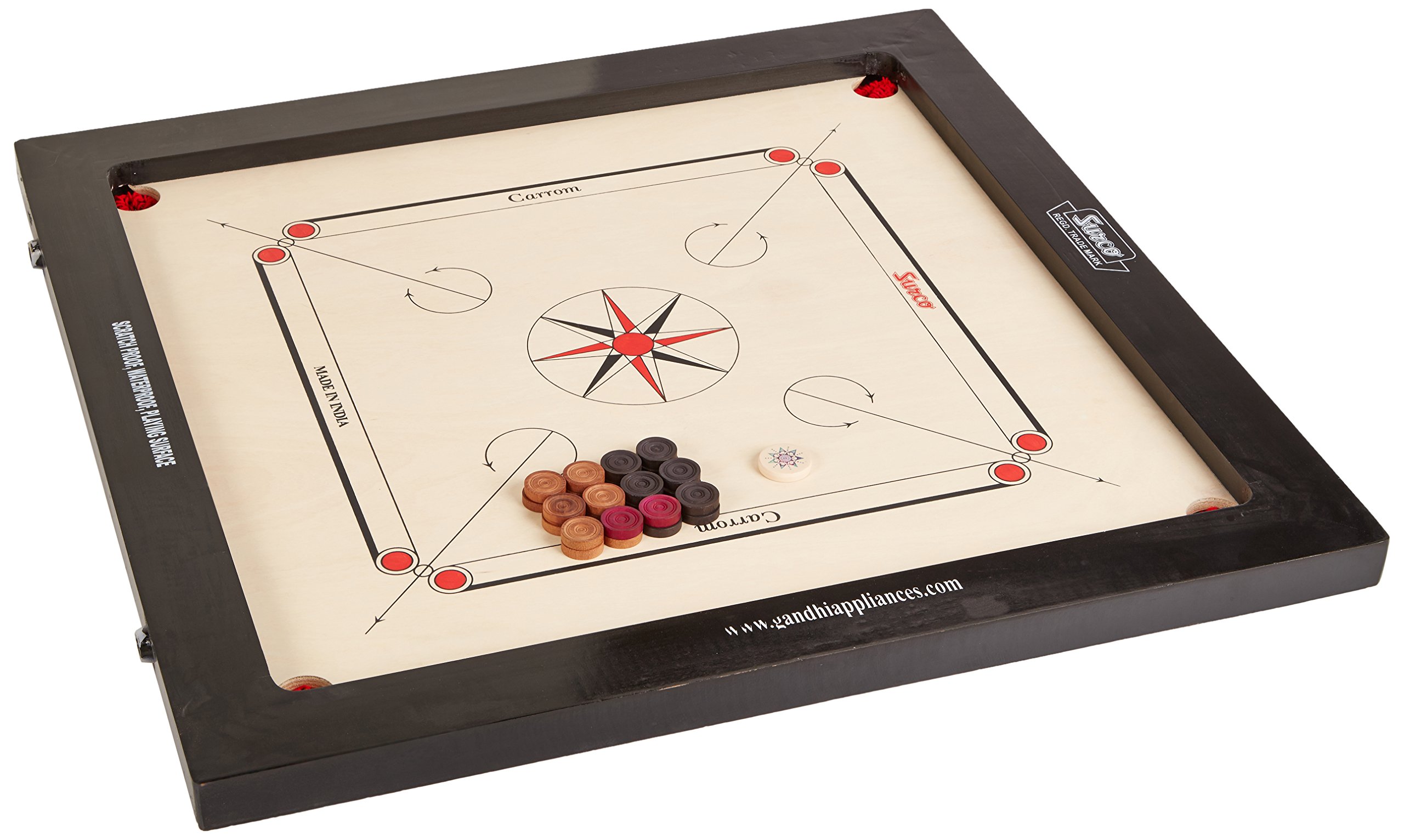 Surco Prime Speedo Carrom Board with Coins and Striker, 16mm
