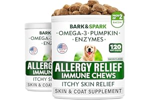 BARK&SPARK Allergy Relief Dog Treats - Omega 3 + Pumpkin + Enzymes - Itchy Skin Relief - Seasonal Allergies - Anti-Itch & Hot