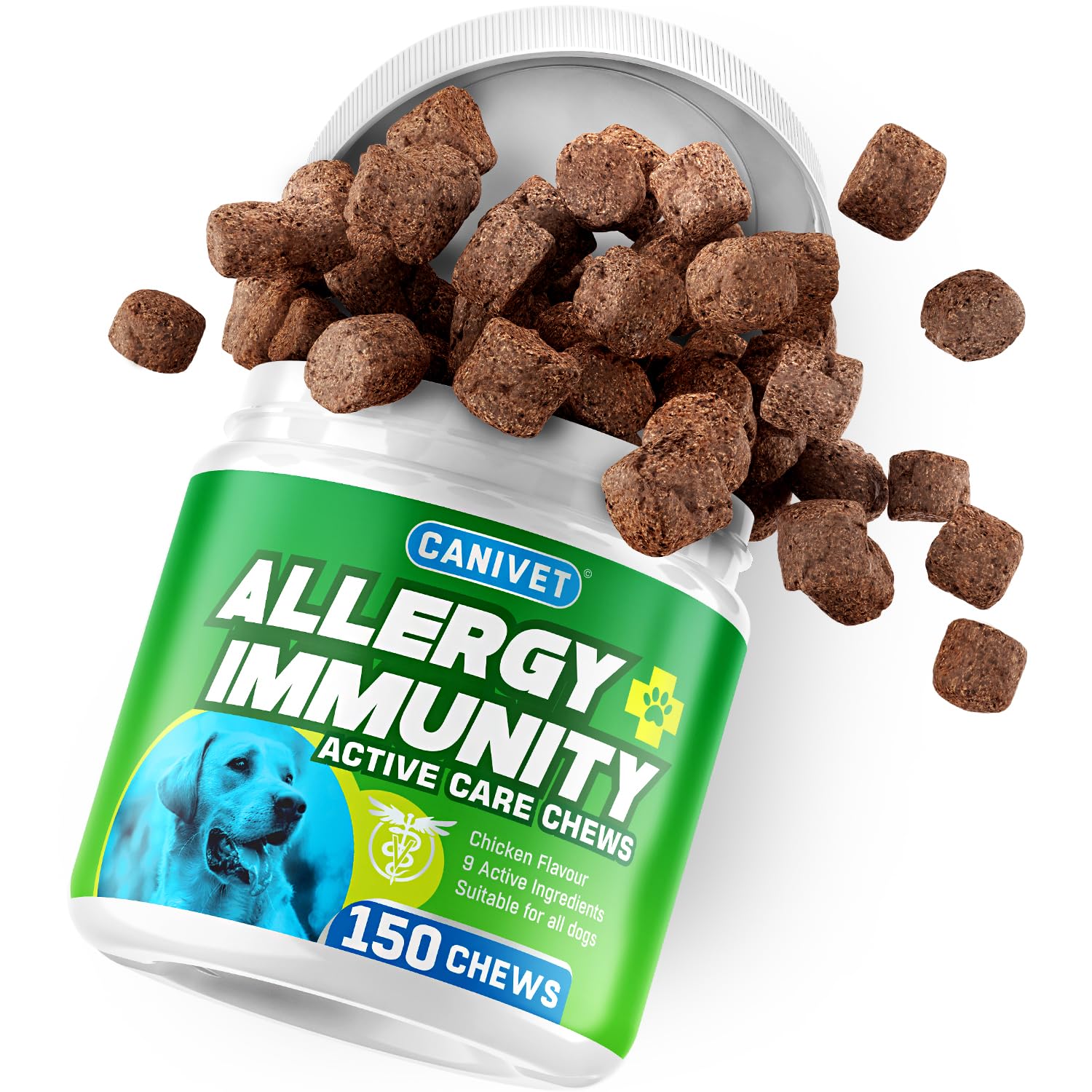 CANIVET Allergy + Immunity | 150 x Treat Chews | 10-in-1 Supplement | Itchy Dog Skin Relief + Seasonal Allergy Remedy | Premium Quality - Hi-Protein, No Grains, Real Meat