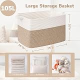 TIMEYARD 105L Extra Large Storage Basket Rectangular Cotton Rope White Brown view 3