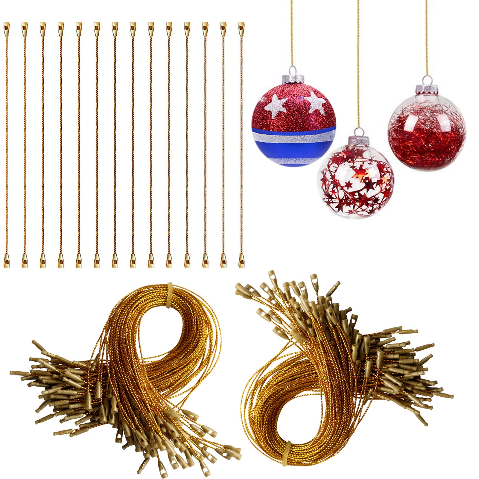 Photo 1 of 200Pcs Gold Ornament Hooks Ornament Hangers Ribbon Ornament String with Snaps Precut String Hangers Snap Fasteners Rope Hooks for Halloween Christmas Ornaments Price Tag Crafts Gift Tag