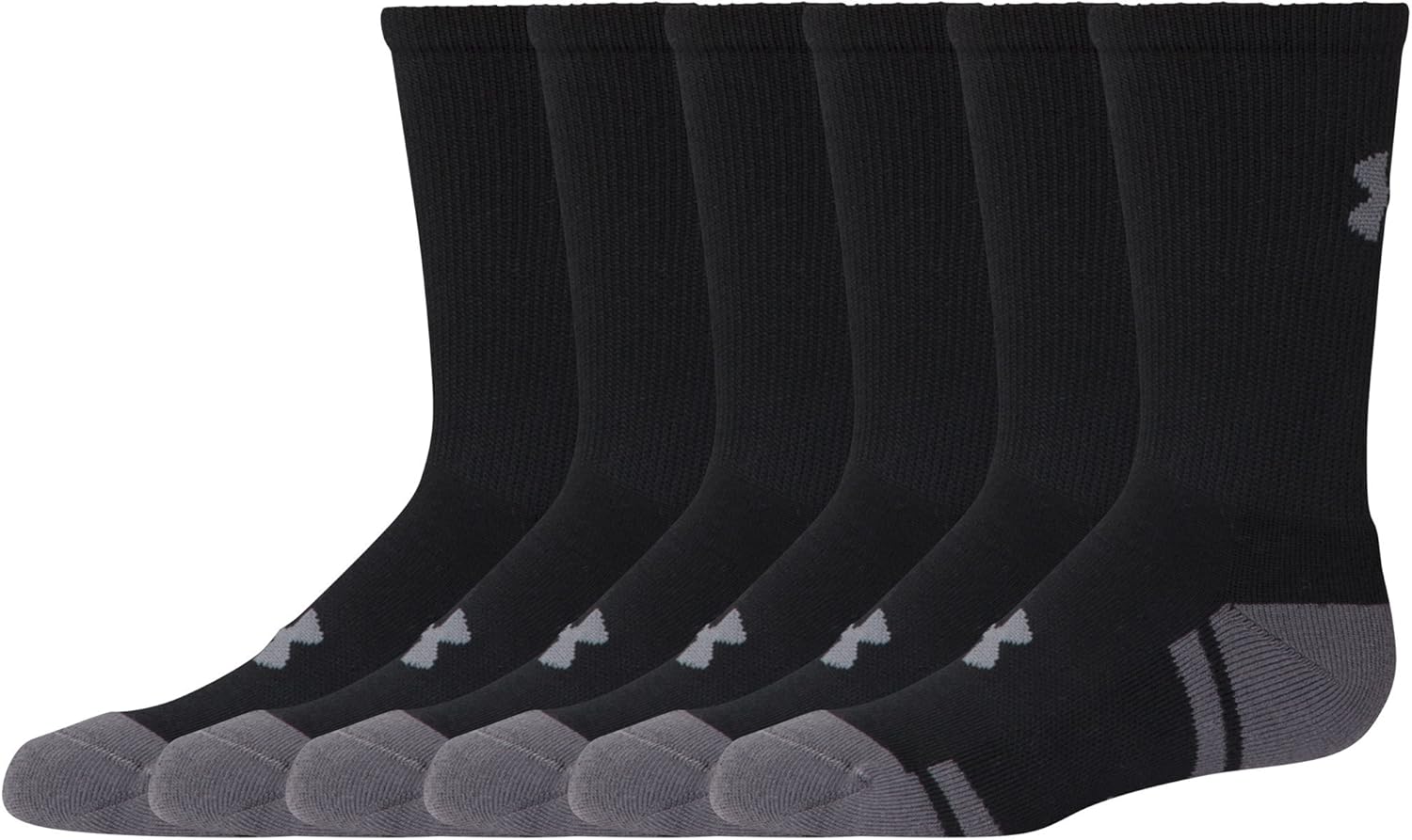 Under Armour Youth Resistor 3.0 Crew Socks , Black/Graphite (6-Pairs) , Shoe Size: Youth 13.5K-4Y: Clothing