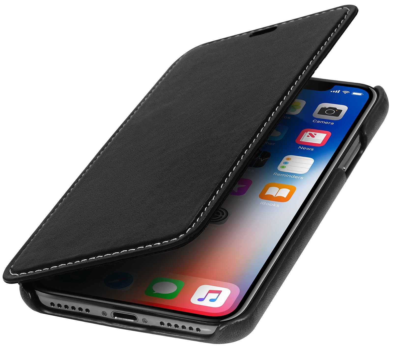 StilGut Book Type Flip Case for iPhone Xs & iPhone X, Genuine Leather iPhone Xs/X Case, Black Nappa