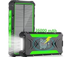 Solar Charger 36000mAh Qi Wireless Solar Power Bank Phone Charger, Quick Charge Portable Charger with 2 USB Output Ports & 2 