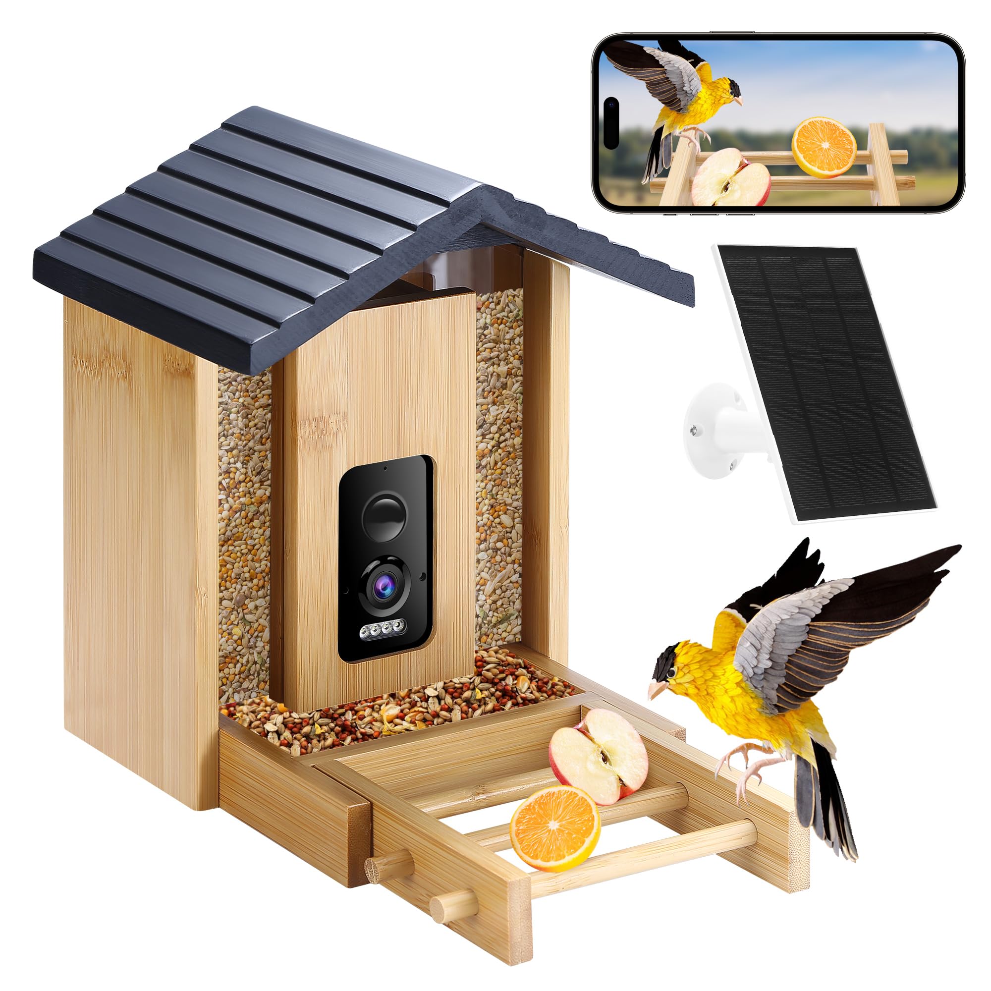 Photo 1 of Akasumer Bird Feeder, 5MP Solar-Powered Smart Bird Feeder with Camera, AI Identifies Birds 10000+, 2.4GHz, Color Night Vision, Instant Notification, Easy to Use, 1.5L Birds Feeders for Outdoor, Yard