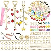 328Pcs Charms Lip Gloss Keychain Making Kit, DIY Keychain Supplies with 128 Charms, 20 Clasps, Jump Rings, Chain, Jewelry Plier, Hole Punch, Bag Charm Kit, Jewelry Making Kit for Crafting Keychains