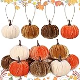 Vercraft 12 Pcs Thanksgiving Pumpkin Hanging Ornament 2 Inches Velvet Thanksgiving Fall Tree Decorations Fabric Small Tree Decorations for Farmhouse Harvest Autumn Home Party Decor(Neutral)