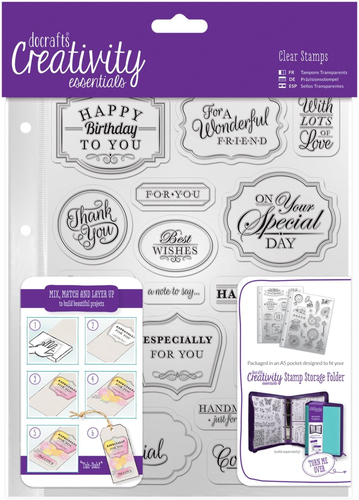 Creativity Essentials A5 Clear Stamp Set (18pcs) -Traditional Sentiment, Synthetic Material, 0.3 x 14.8 x 21 cm