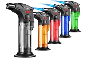 URGRETTE 5 Pack Torch Lighters Butane Refillable Lighter Single Jet Flame Windproof Torch Lighter Multi Utility Mini Gas Lighter Blow Torch Lighters for Candle Fireplace Camping Grill BBQ Kitchen(No Fuel)