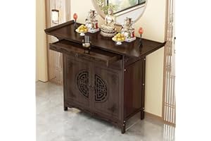 VinLeap Altar Table with Drawer and Shelf, Chinese Feng Shui Buddhist Altar Cabinet, Solid Wood Pooja Cabinet for Home or Temple Worship