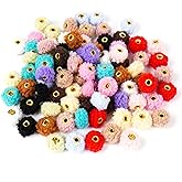 JMCRATE Pom Pom Beads 84PCS Mixed Color Soft Puff Beads for Pens Fluffy Fuzzy Beads Faux Fur Poms Spacer Beads Bulk for DIY Jewelry Key Chain Handicrafts Pens Craft Accessories(Lambwool)