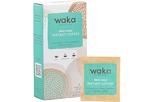WAKA COFFEE Waka Premium Instant Coffee Dark Roast, 8 Single Serve Packets in a Recyclable Box, 100% Arabica Beans, Freeze Dried Granules, For Hot or Iced Coffee