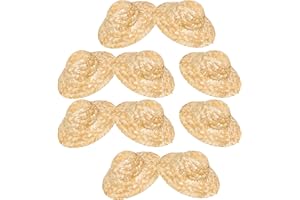 Unomor 10pcs 13cm Handmade Mini Straw Hats for Dolls Small Craft Straw Hat Decorations DIY Doll Cap