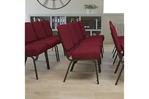 EMMA + OLIVER 4 Pack 21" W Stacking Church Chair in Burgundy Fabric - Gold Vein Frame