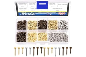 Glarks 1600Pcs Small Tiny Nails Kit Wooden Screw Nail Gold Silver Bronze 1x6mm, 1x8mm 1x10mm Mini Nails for DIY Hardware Accessories Fixed Installation