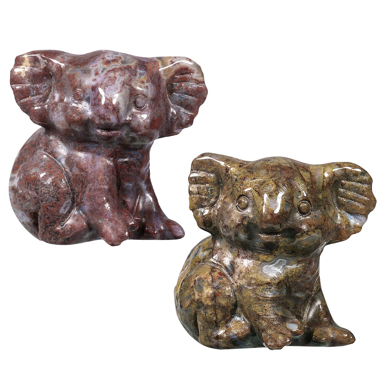 Nupuyai 2pcs Indian Agate Mini Crystal Stone Statue Carved Animal Kangaroo Set, Energy Healing Stone Figurine Spiritual Ornament Home Office Decor