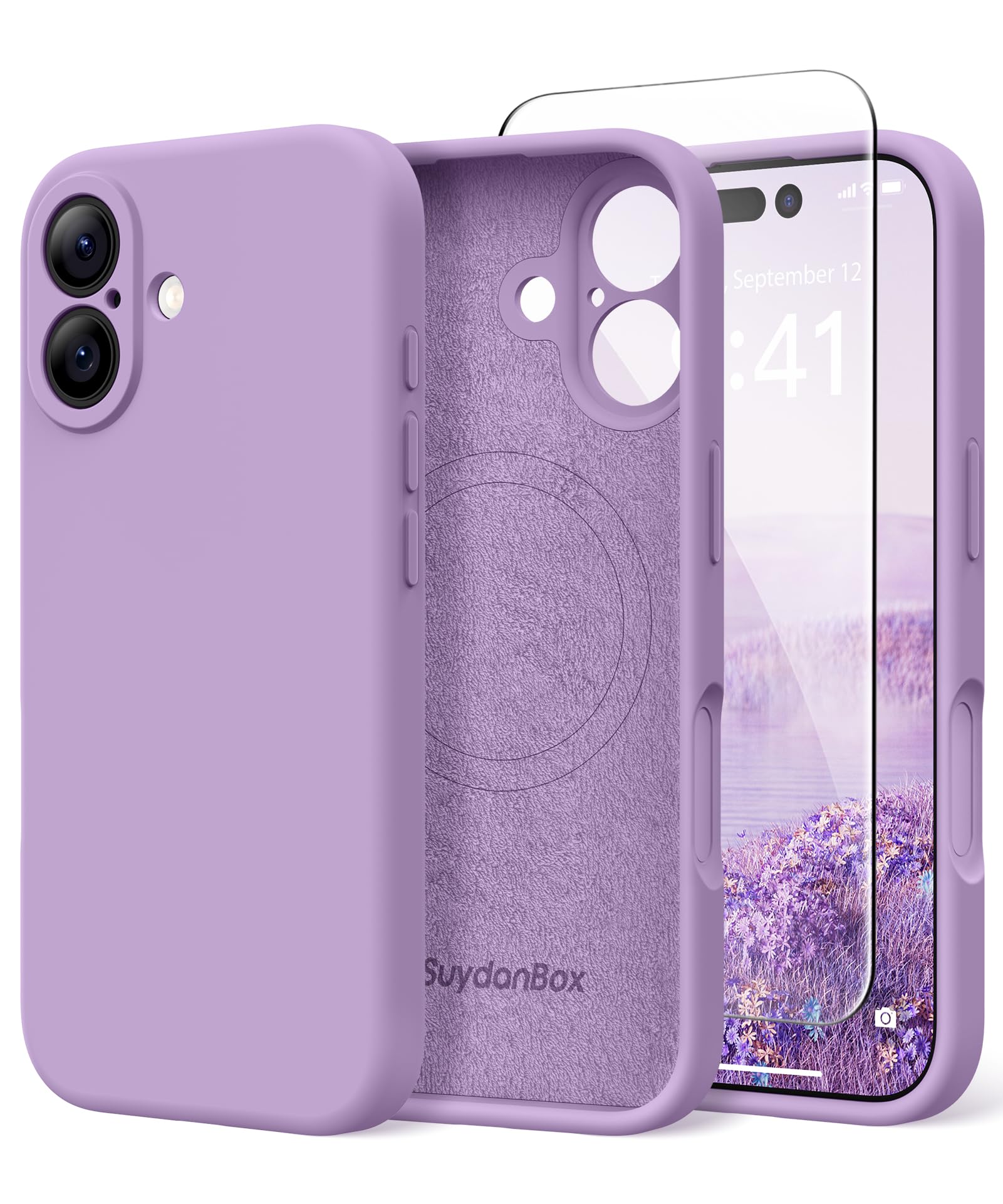 SuydanBox Magnetic for iPhone 17 Case, Compatible with MagSafe, [Full Camera Protection][Screen Protector] Silicone Shockproof Protective Phone Case for iPhone 17 6.3", Light Purple