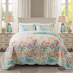 Travan Floral Quilt Queen Quilt Set, Fade Resistant