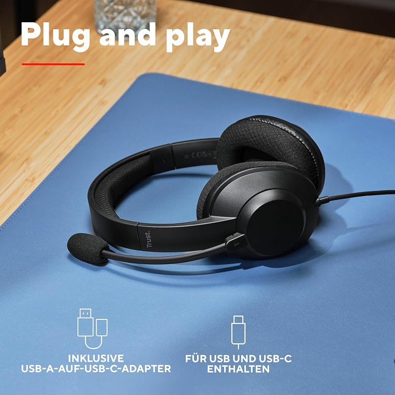 Ayda Max USB Headset mit Mikrofon Over-Ear, Noise Cancelling Mikrofon
