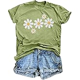 LUKYCILD Daisy Shirts for Women Graphic Tees for Women Short Sleeve Summer Shirt Tops Faith Shirts