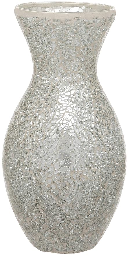 Tall Silver Crackled Glass Mosaic Vase Amazon Co Uk Kitchen Home