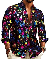 Barry.Wang Mens Christmas Shirts Xmas Shiny Holiday