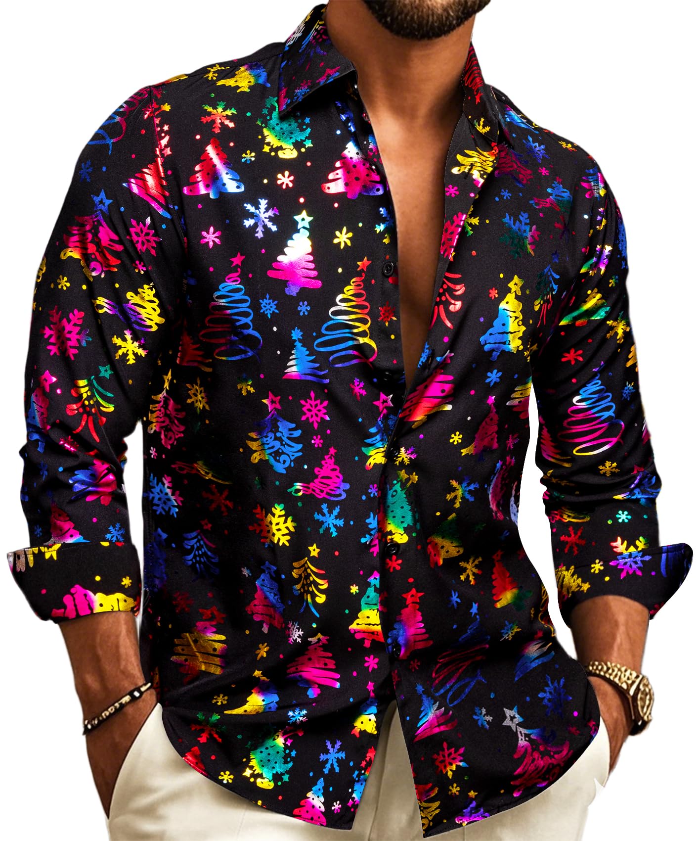 Barry.Wang Mens Christmas Shirts Xmas Shiny Holiday