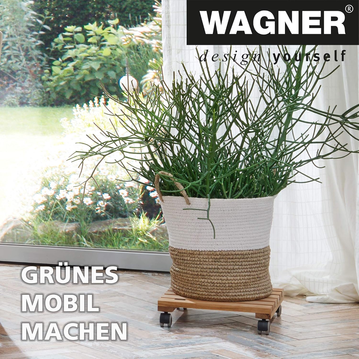 WAGNER Plant trolley PALETTI 38 x 38 x 9,5 cm I For indoor + outdoor use I Plant container trolley made of FSC®-certificated solid wood - Image 3
