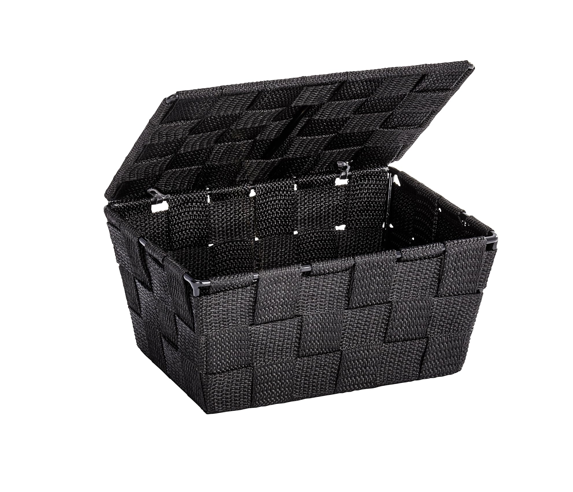 WENKO 22197100 Storage basket Adria Black with lid - bathroom basket, Polypropylene, 19 x 10 x 14 cm, Black
